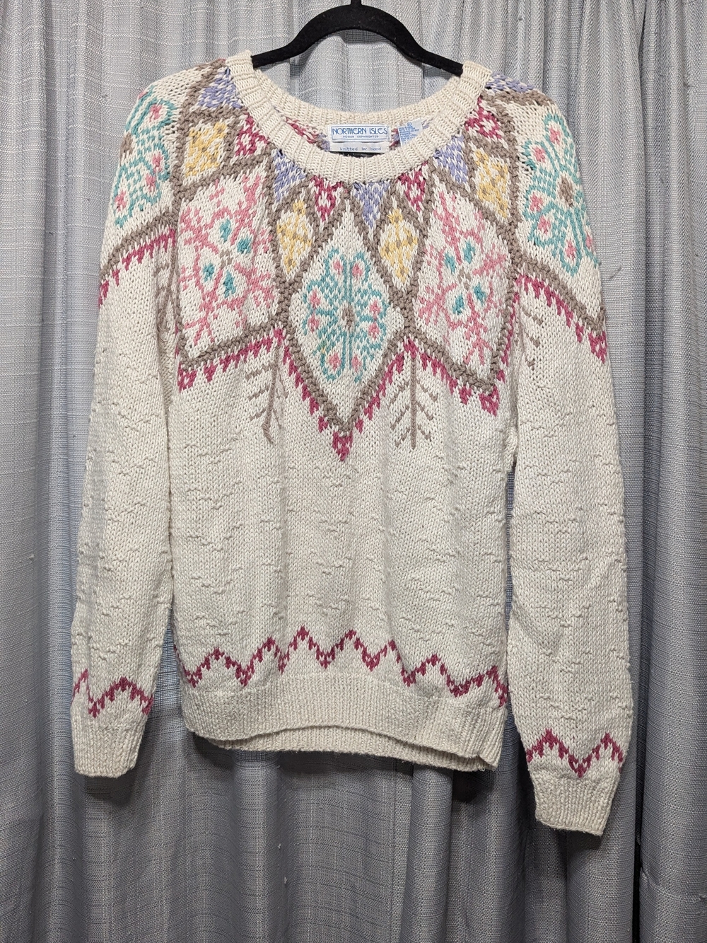 Vintage Northern Isles Hand Knit Sweater Size XL Cottagecore Snowflakes Ramie